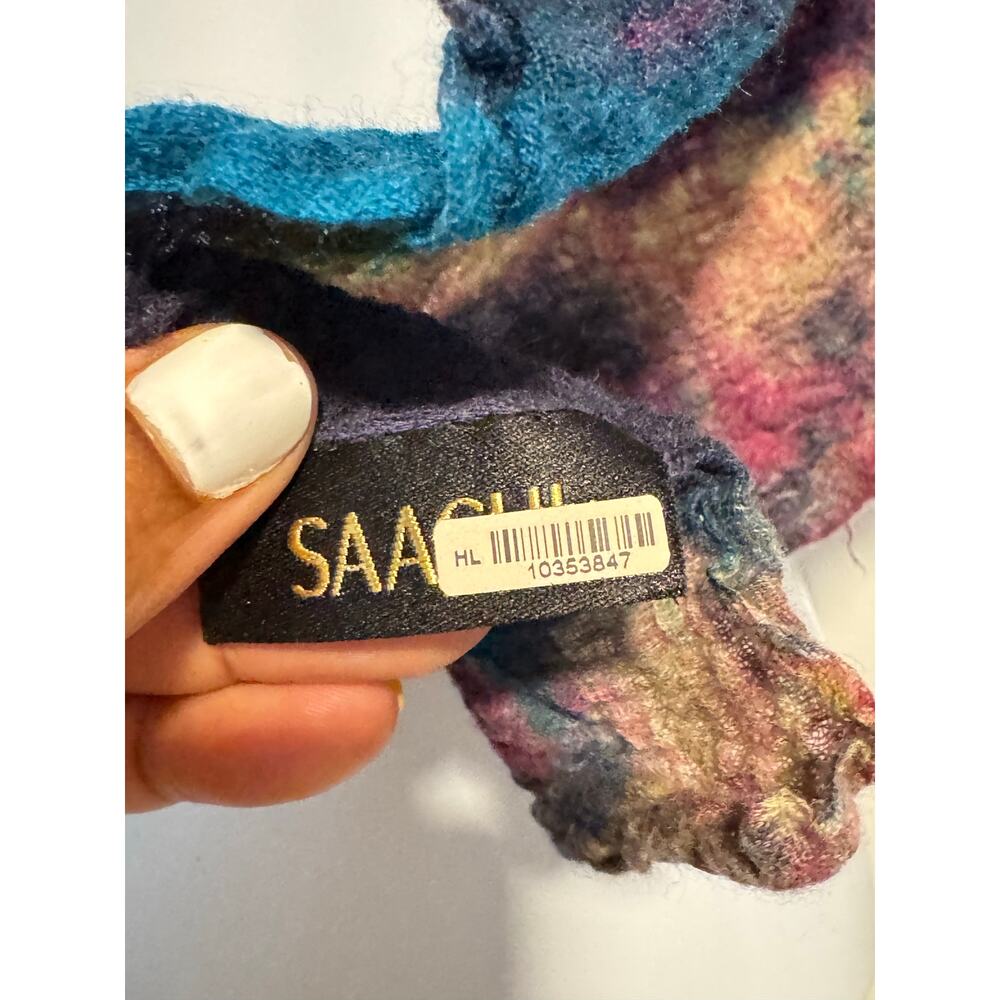 Saachi Hand Dyed Silk Wool Scarf‎ Boho Textured Artsy Unique Colorful - Picture 3 of 6